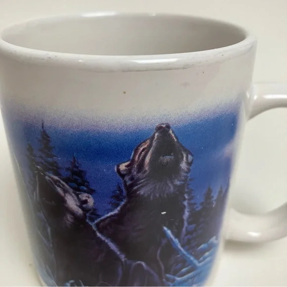 Vintage Wolf Mug Canadian Geographic Blue Ceramic Coffee Rare - Picture 7 of 14